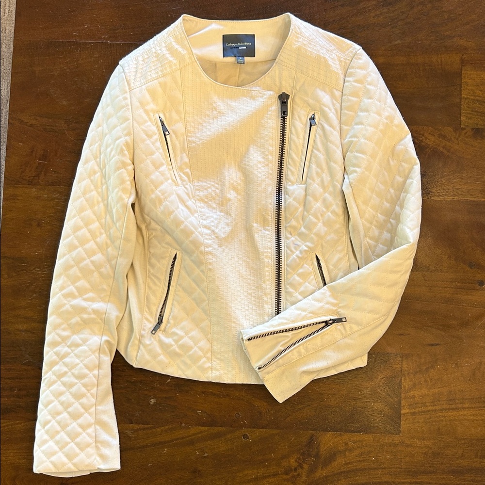 Catherine malandrino Cream faux Leather Jacket